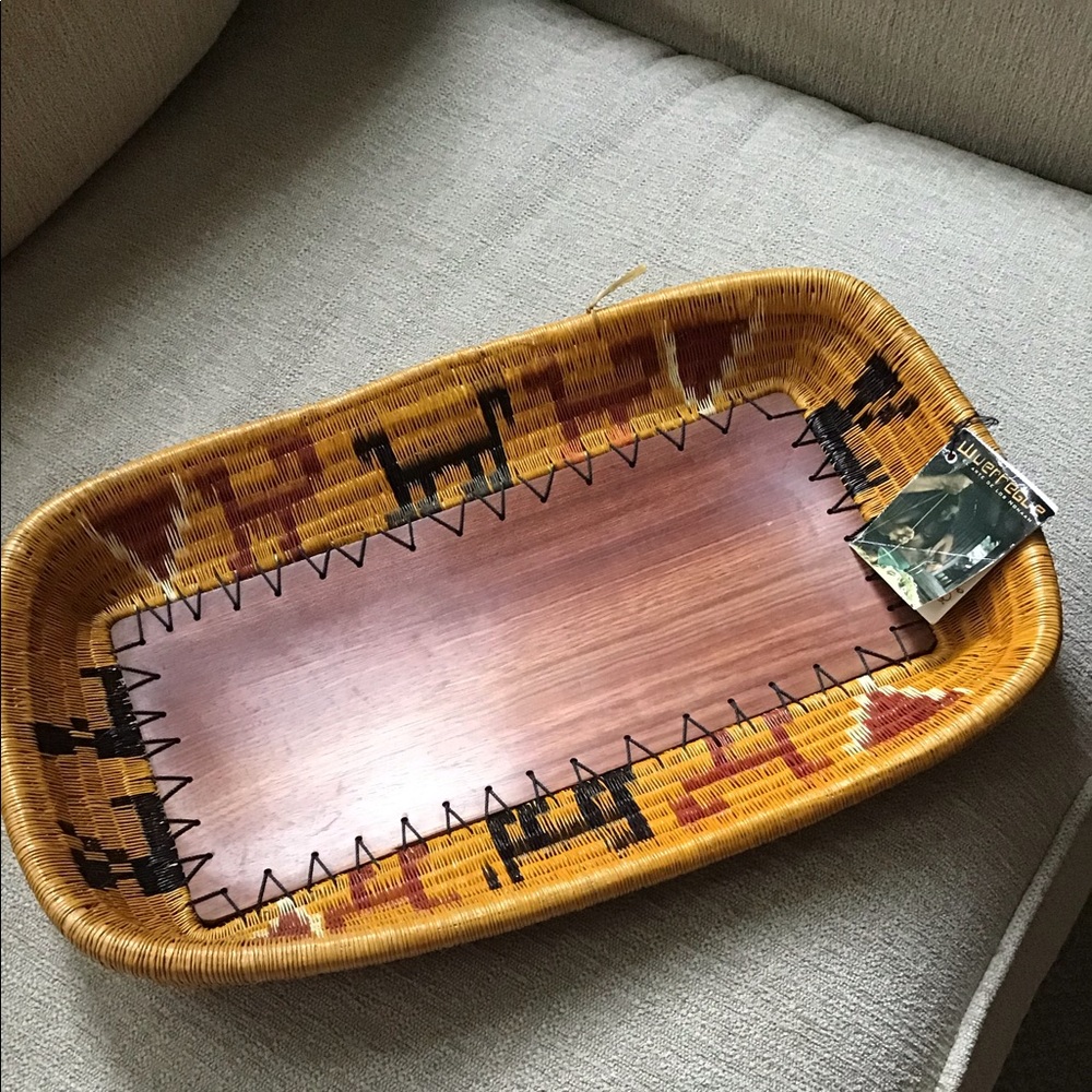 Colombian handmade wood and straw tray
